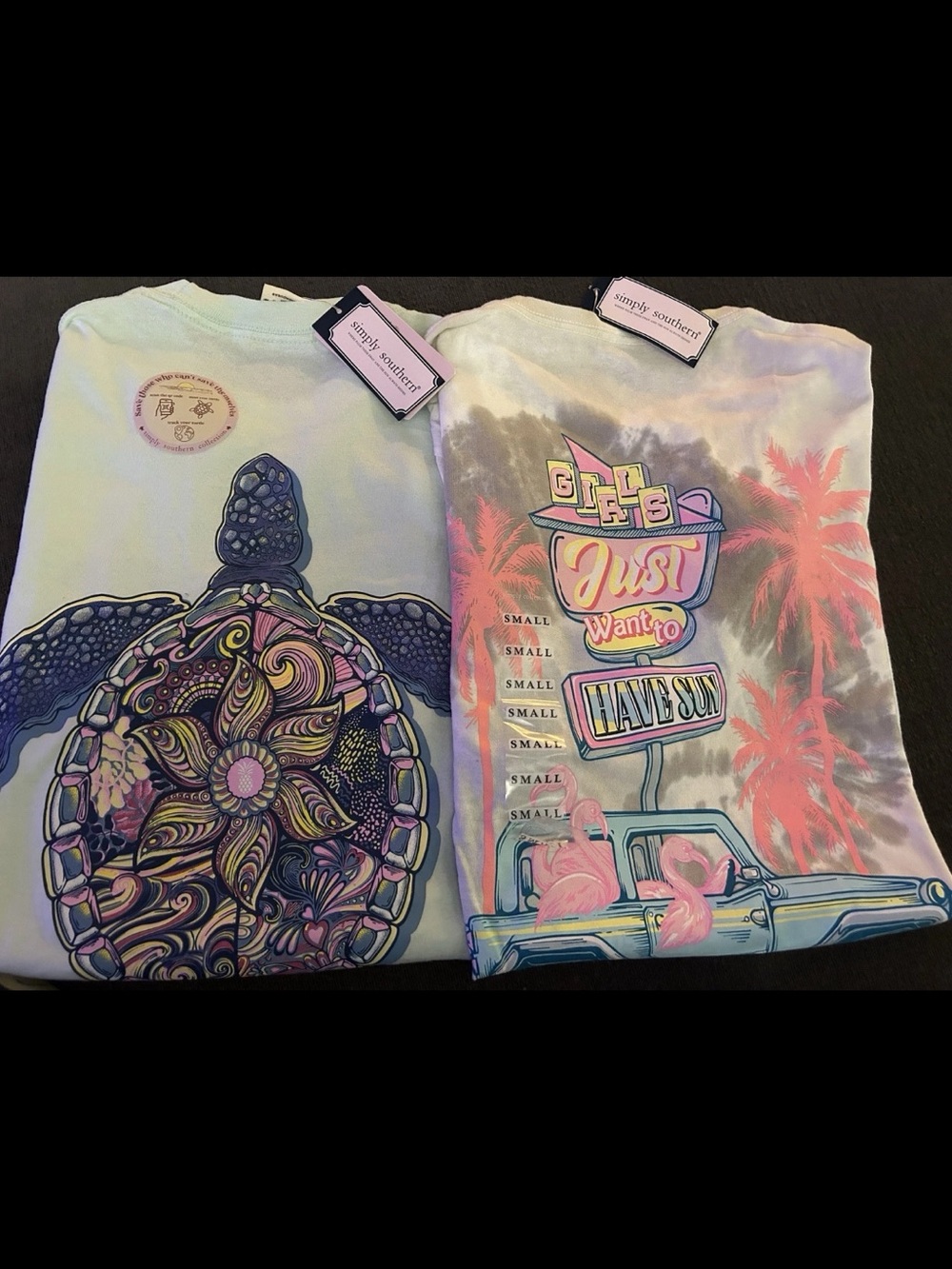 New Simply Southern Sea Turtle Tracker Flamingo Palm Summer Shirts Small
